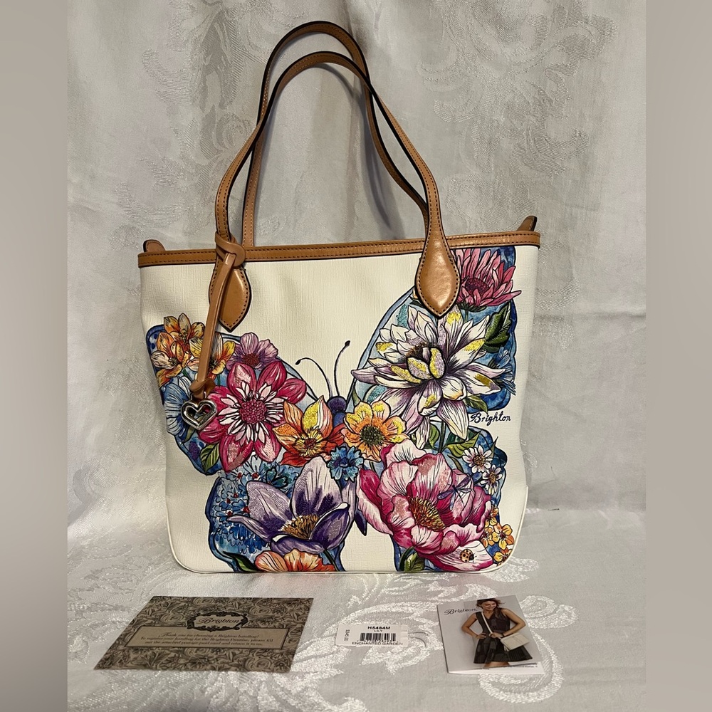 Brighton Enchanted Garden tote bag with floral printed butterfly & leather trim